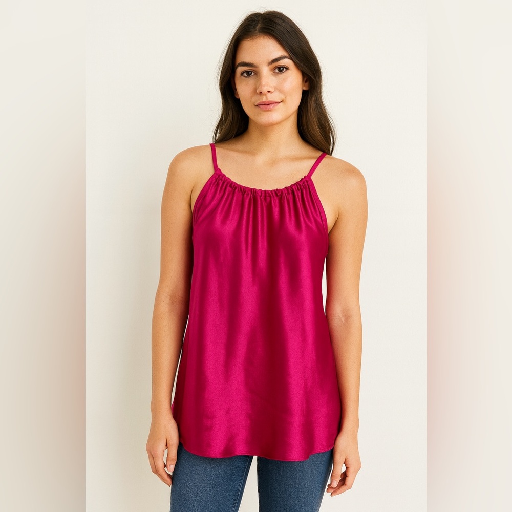 Nicole Miller New York Hot Pink Silky Satin Holter Tank Top